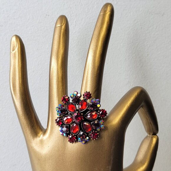 Red Ring Red Flower Ring Adjustable Flower Motif Ring-NEW - Picture 1 of 8
